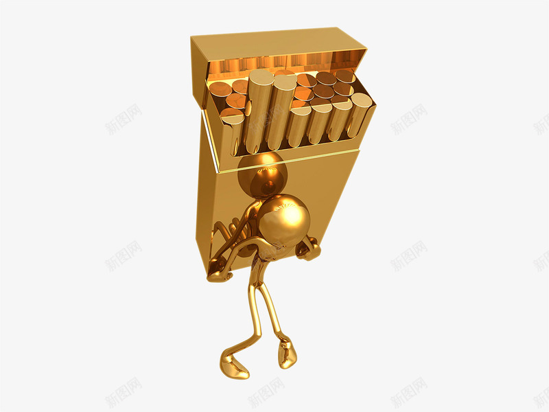 背烟盒的金色小人png免抠素材_新图网 https://ixintu.com 3D 3D小人 商务 电子 白色小人 背烟盒的金色小人