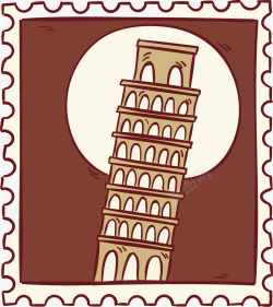矢量欧美风建筑邮票上的比萨斜塔矢量图高清图片