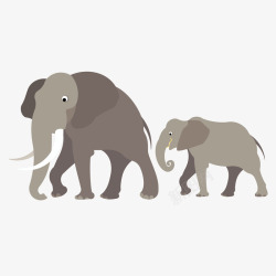 灰色象灰色行走的两头卡通大象矢量图高清图片