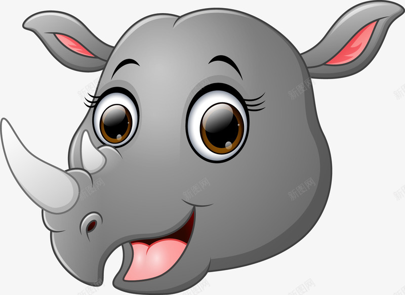 犀牛头像png免抠素材_新图网 https://ixintu.com 卡通 可爱 头像 手绘 灰色 牛角 犀牛 犀牛正面 白色