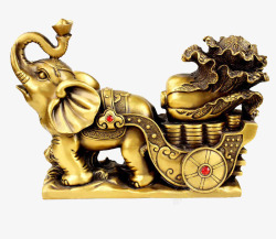 金色的大象大象拉玉白菜纯铜摆设高清图片