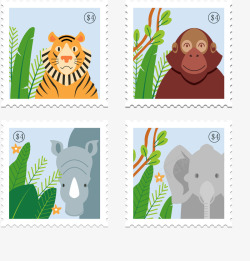 创意动物邮票矢量图素材