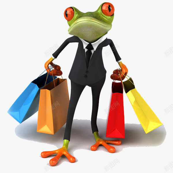 3D购物的青蛙png免抠素材_新图网 https://ixintu.com 3D 买东西 购物 青蛙
