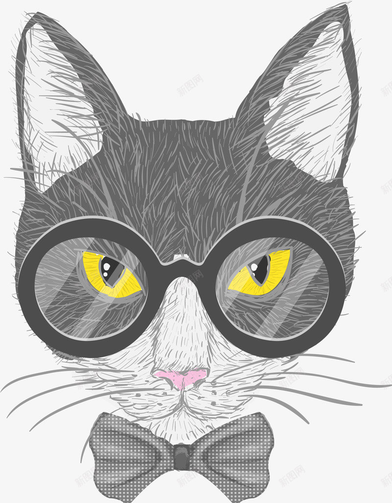 戴着眼镜的灰色猫咪png免抠素材_新图网 https://ixintu.com 保护眼睛 保护视力 可爱猫咪 戴着眼镜 灰色猫咪 爱护眼睛 金眼黑猫