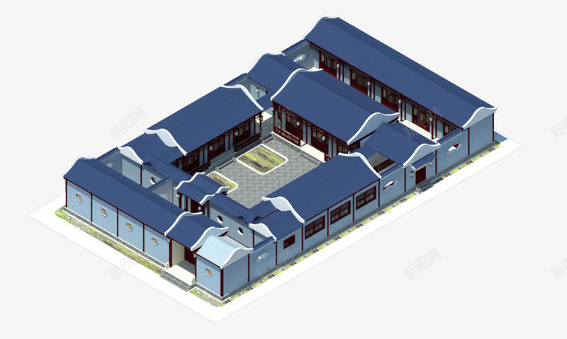 3D四合院png免抠素材_新图网 https://ixintu.com 3D作品 3D设计 仿古设计 古建四合院 四合院