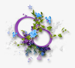 蓝色鲜花紫色圆形边框素材