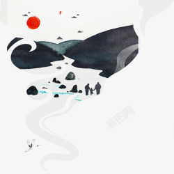 扁平化水纹路灰色中国画高清图片