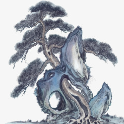 青色石头矢量图松树高清图片