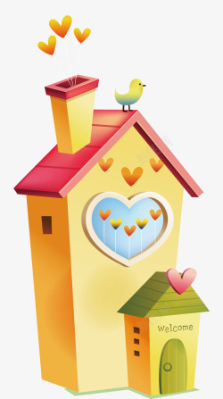 手绘围栏的小房子图案手绘卡通小房子装饰图案高清图片