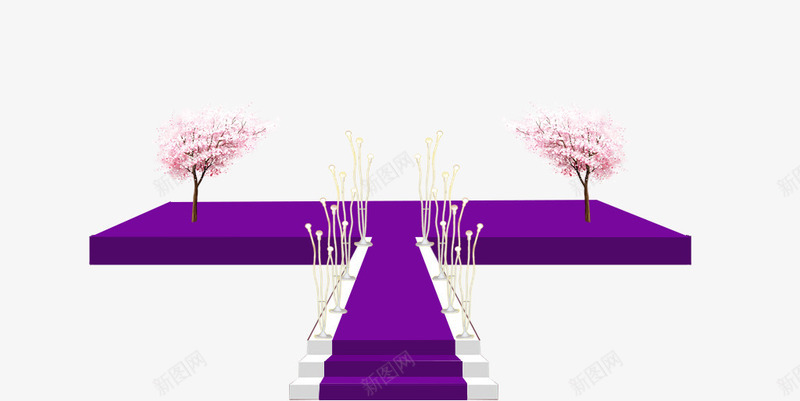 紫色的舞台psd免抠素材_新图网 https://ixintu.com 婚礼素材 婚礼舞台 粉色树 紫色的舞台