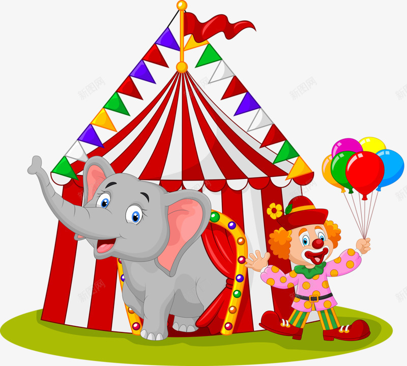 小丑与大象png免抠素材_新图网 https://ixintu.com joker 大象 大象扮演 小丑 马戏团 马戏团棚子