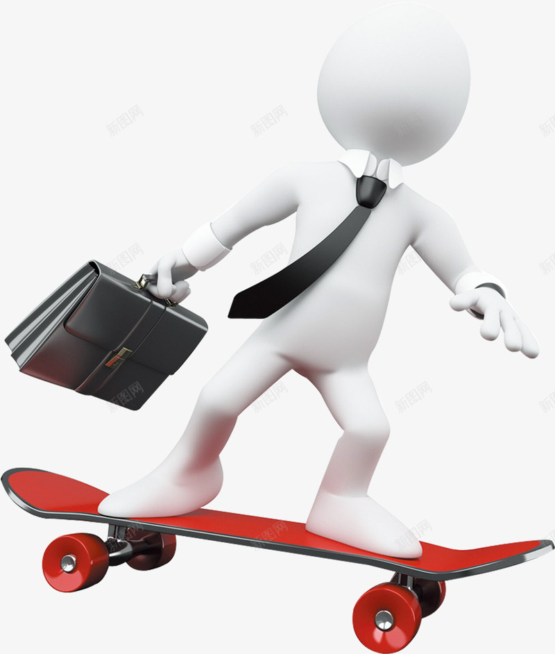 滑滑板png免抠素材_新图网 https://ixintu.com 3D小人 公文包 滑板
