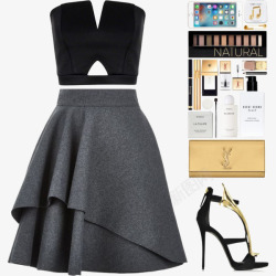 半身裙搭配灰色半身裙和高跟鞋高清图片