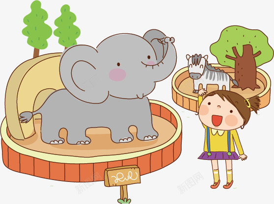 有趣的动物园png免抠素材_新图网 https://ixintu.com 动物园 可爱 大象 女孩 有趣