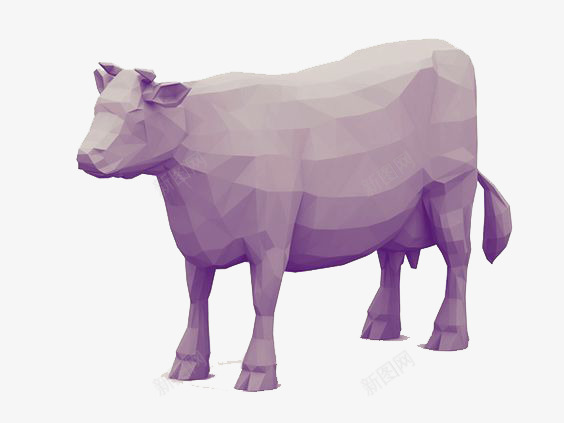 3D打印紫色牛png免抠素材_新图网 https://ixintu.com 创意 动物 极简 立体