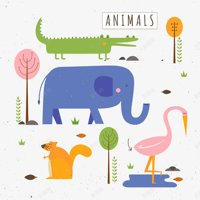 可爱的动物插图png免抠素材_新图网 https://ixintu.com 动物 卡通动物 可爱 大象 插图 鳄鱼