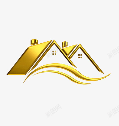 房子造型的Logo图标png_新图网 https://ixintu.com 图标 房屋 金色