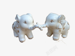 大象陶瓷蜡烛台一对大象摆件高清图片