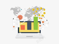 数据走势UI图标设计世界地图电脑数据表格UI图标高清图片