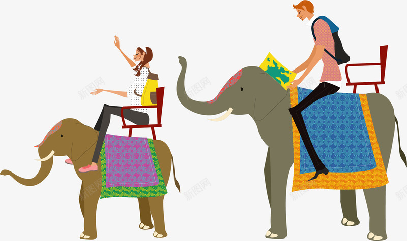 手绘骑大象的人矢量图ai免抠素材_新图网 https://ixintu.com 手绘 旅游 骑大象的人 矢量图