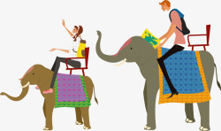 骑大象的人插图手绘骑大象的人矢量图高清图片