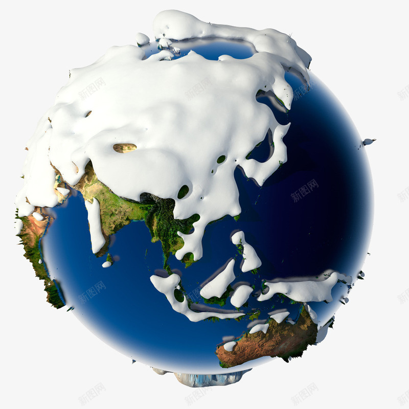地球之亚洲png免抠素材_新图网 https://ixintu.com 3D 亚洲 地球 积雪 蓝色