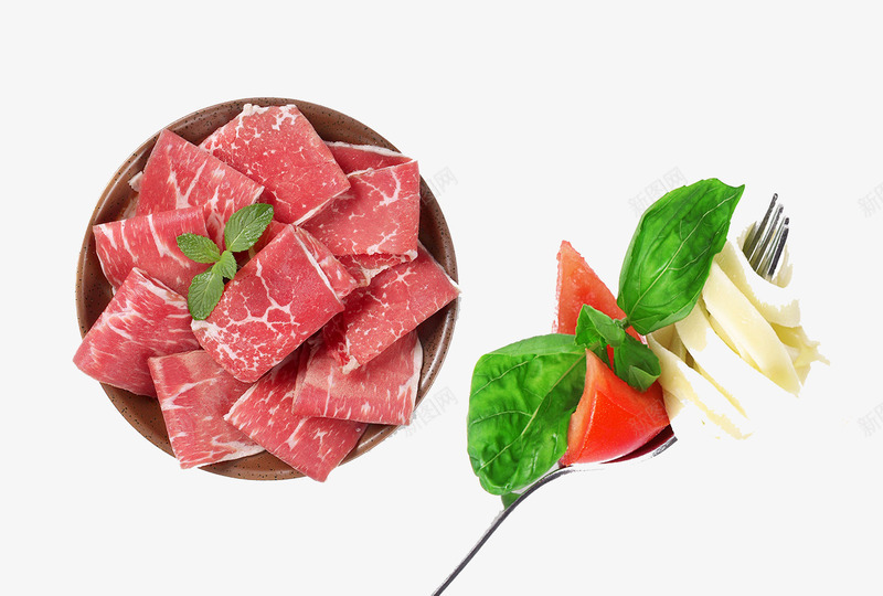 刀叉上的蔬菜和肉psd免抠素材_新图网 https://ixintu.com 刀叉 牛肉 猪肉 肉 蔬菜