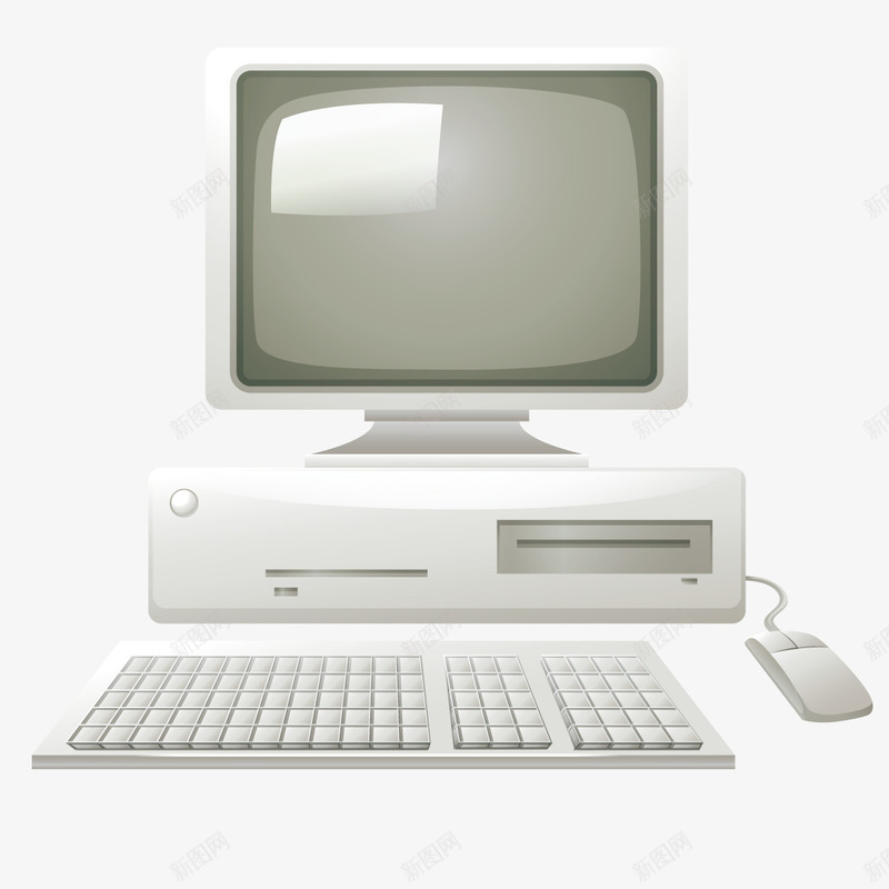 老式电脑png免抠素材_新图网 https://ixintu.com 3D 80年代 白色 砖头机