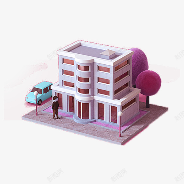 三维立体粉色高楼建筑png免抠素材_新图网 https://ixintu.com 3D 三维建筑 创意建筑 立体 粉色 高楼大厦