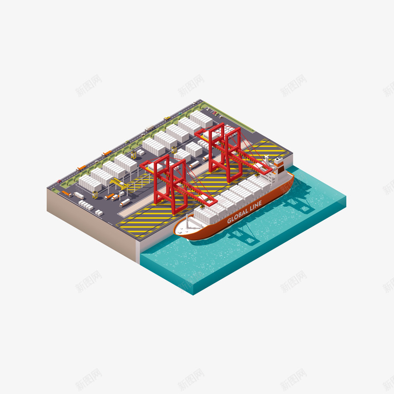 码头立体等距集装箱png免抠素材_新图网 https://ixintu.com 3D效果船体设计 交通工具 现代科技 矢量素材 货运货船船只模型