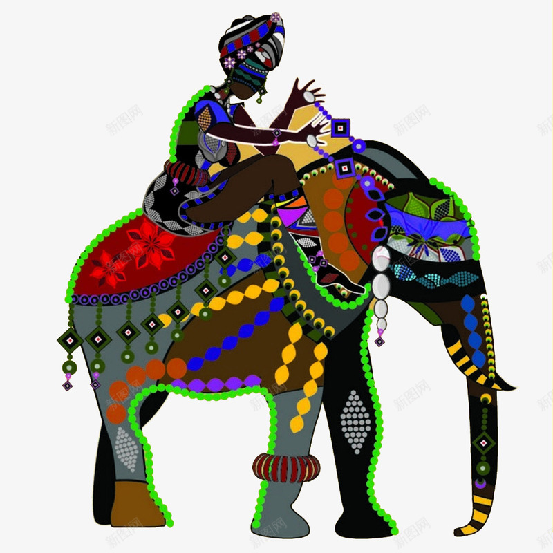 手绘骑大象的女人png免抠素材_新图网 https://ixintu.com 手绘大象 民族风装饰大象 泰国大象 表演大象