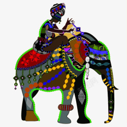 泰国风手绘骑大象的女人高清图片