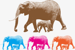 大象群大象群缩影矢量图高清图片
