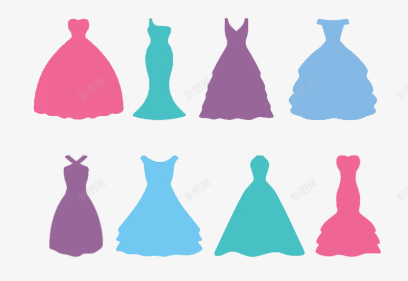 礼服婚纱剪影png免抠素材_新图网 https://ixintu.com png图片素材 免费png素材 粉色 紫色 绿色 蓝色 裙子