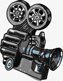 摄像器材手绘灰色电影摄像机矢量图高清图片