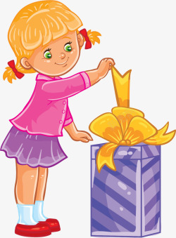 让人开心的礼盒拆礼物的可爱女孩高清图片