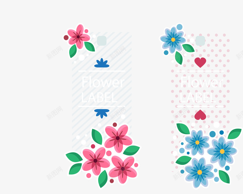 红蓝花朵书签png免抠素材_新图网 https://ixintu.com 可爱 粉色花朵 花朵标题框 蓝色花朵