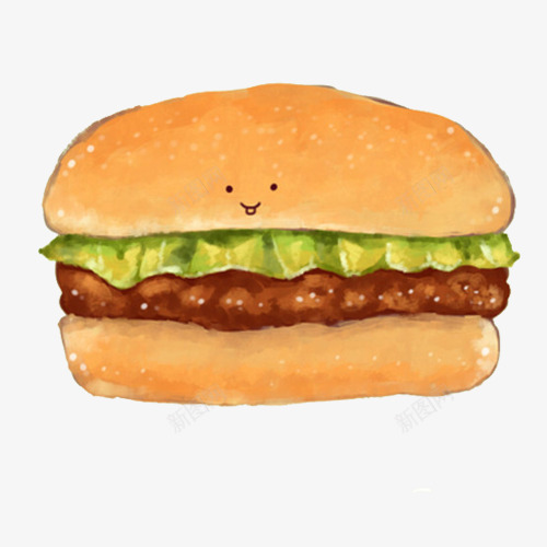 牛肉汉堡手绘画片png免抠素材_新图网 https://ixintu.com 两片面包 手绘美食 汉堡包 牛肉 生菜
