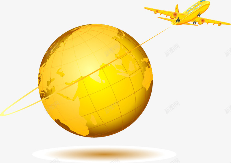 手绘金色地球飞机图案png免抠素材_新图网 https://ixintu.com 图案 地球 手绘 金色 飞机