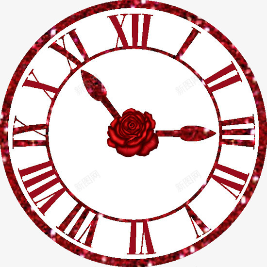 红色玫瑰古老罗马数字时钟png免抠素材_新图网 https://ixintu.com 时钟 时钟特效 红玫瑰 罗马时钟 表面
