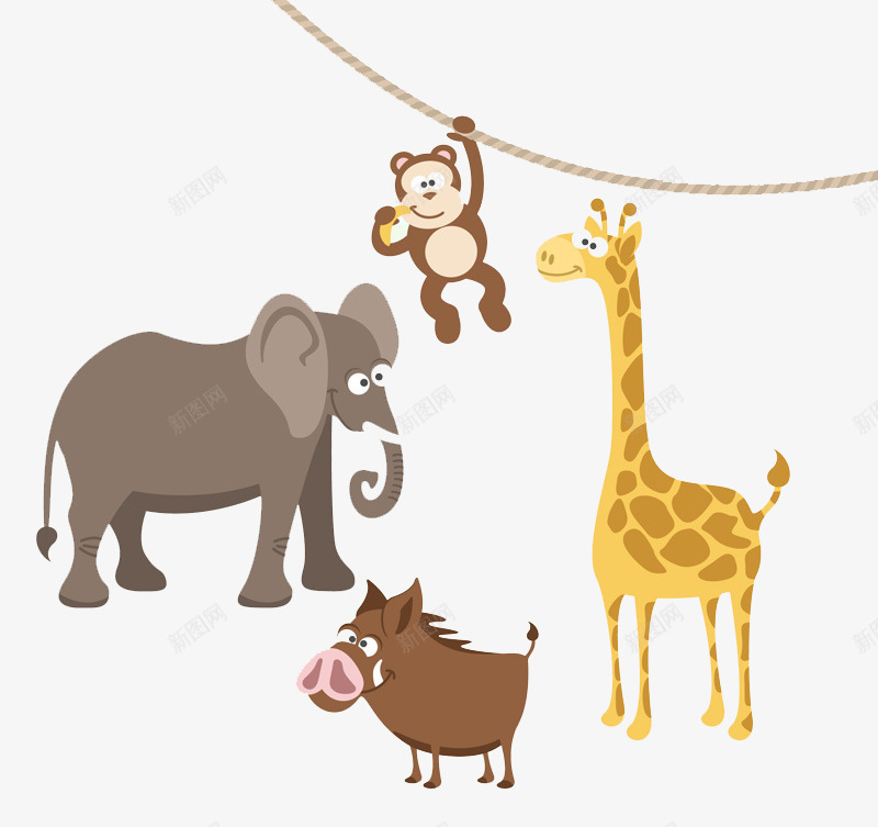 野生动物园png免抠素材_新图网 https://ixintu.com 动物 卡通 大象 猴子 野猪 长颈鹿