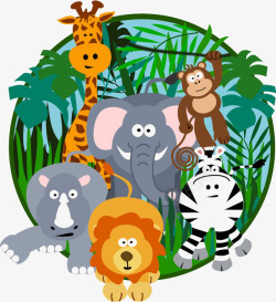 丛林里卡通丛林里的动物高清图片