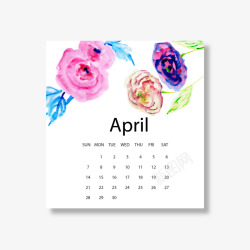 红紫色2019年4月花朵日历矢量图素材
