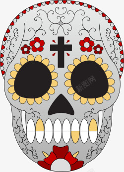 墨西哥风格灰色卡通亡灵骷髅矢量图高清图片
