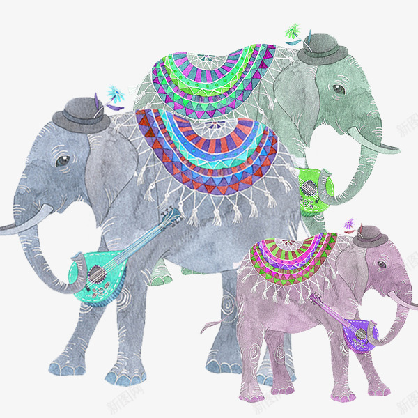 手绘泰国大象png免抠素材_新图网 https://ixintu.com 动物 大象 手绘 手绘大象 泰国大象 象群