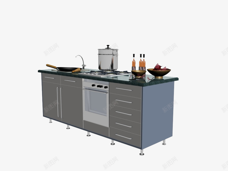 厨房用品png免抠素材_新图网 https://ixintu.com 3D设计 室内模型 家具 平底锅 橱柜 设计 酒瓶 锅