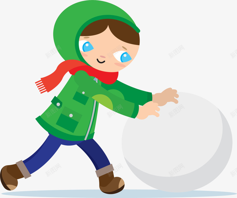 冬季推雪球的小男孩png免抠素材_新图网 https://ixintu.com 冬季小男孩 可爱小男孩 寒冷冬季 推雪球的小男孩 玩雪 白色雪球