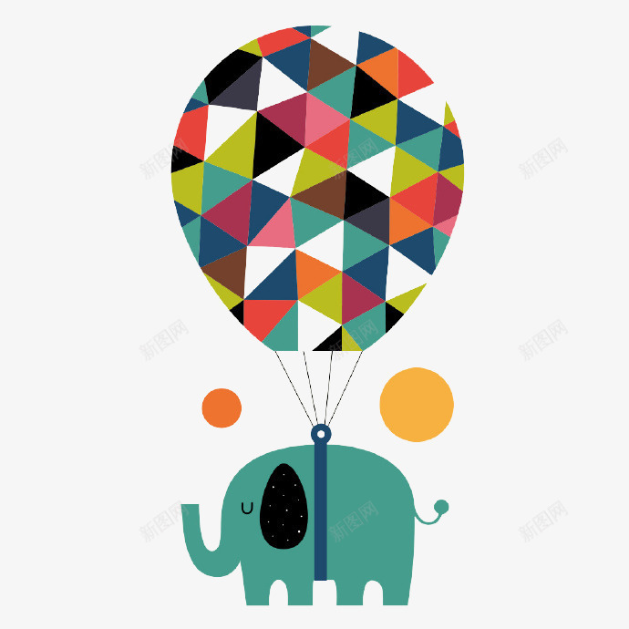 绑着气球的大象psd免抠素材_新图网 https://ixintu.com 动物 大象 彩色 气球