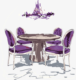手绘紫色餐桌吊灯矢量图素材