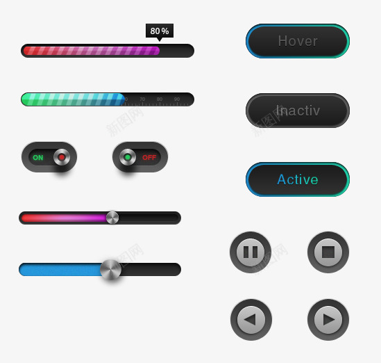 UI进度条按钮png免抠素材_新图网 https://ixintu.com UI 开关键 按钮 按键 进度条